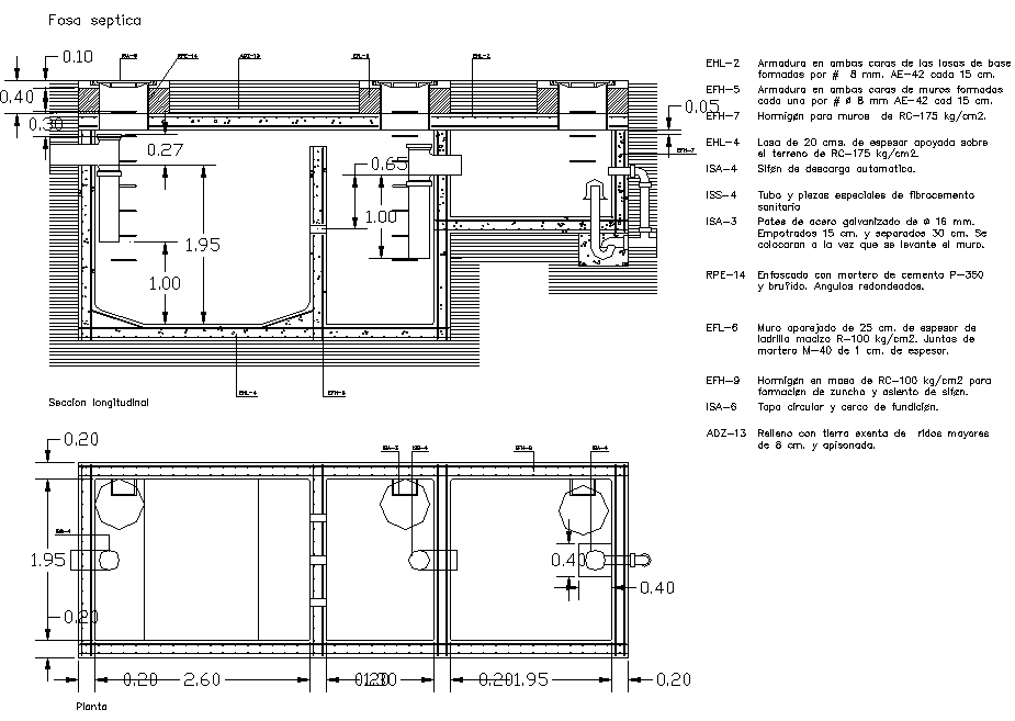 Septic tank plan and section autocad file