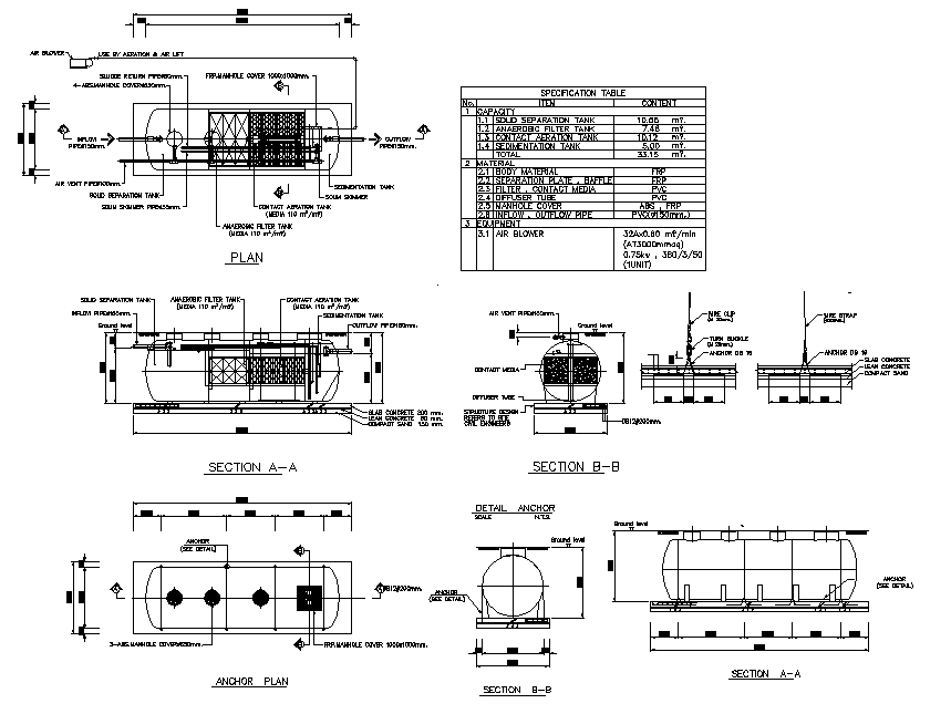 Septic tank plan detail dwg file.