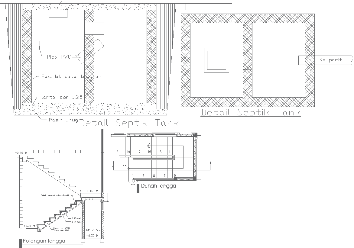 Septic Tank Details with Stair Pieces Plan Design AutoCAD DWG 