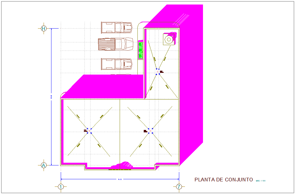 Set plan with parking area view for municipal agency dwg file