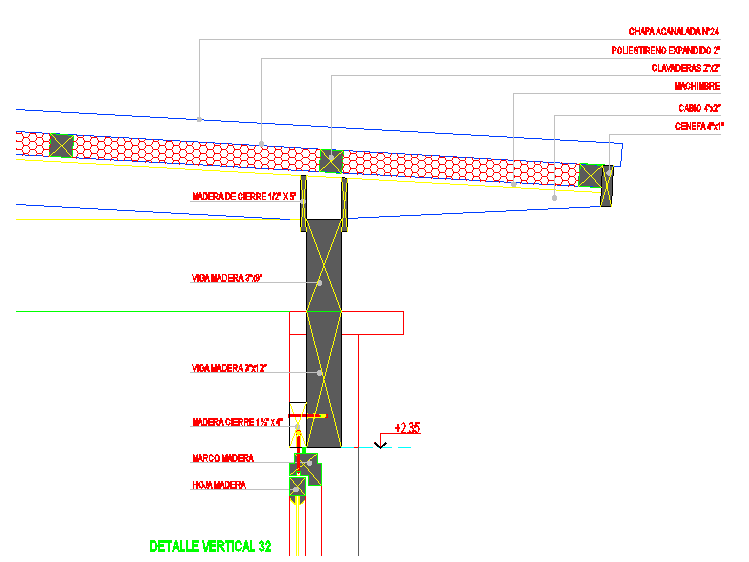 Sheet metal roof wall joint sectional detail 