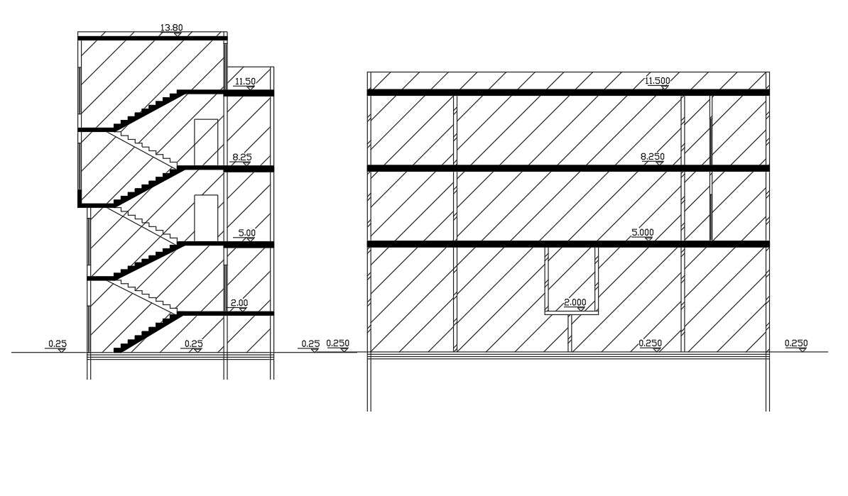 Shop With Apartment Building Section Drawing Free DWG File
