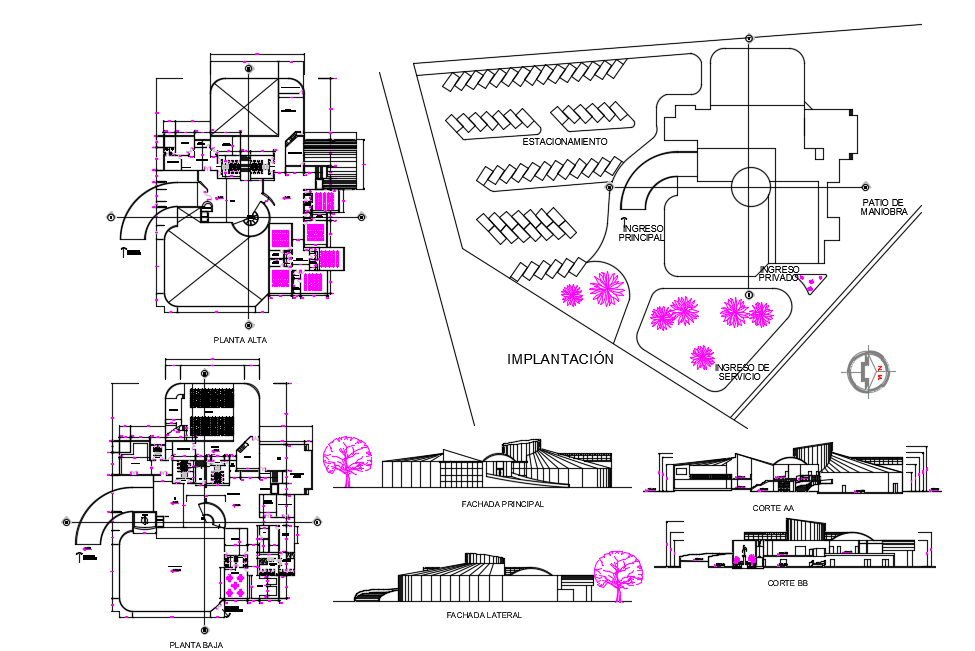 Shopping center Elevation and section plan dwg file