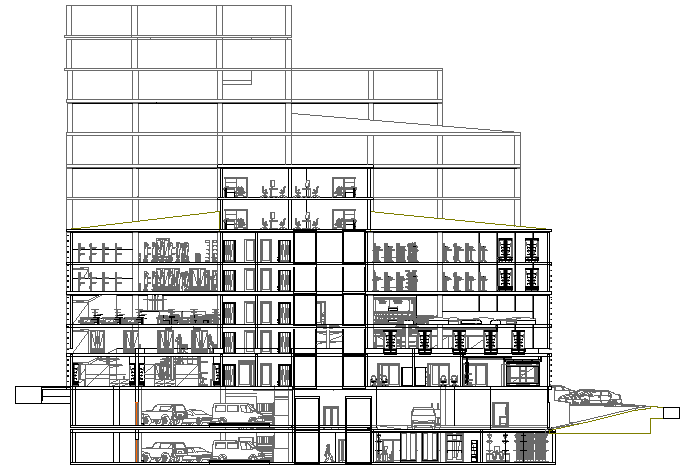 Shopping mall office and leisure sectional details dwg file