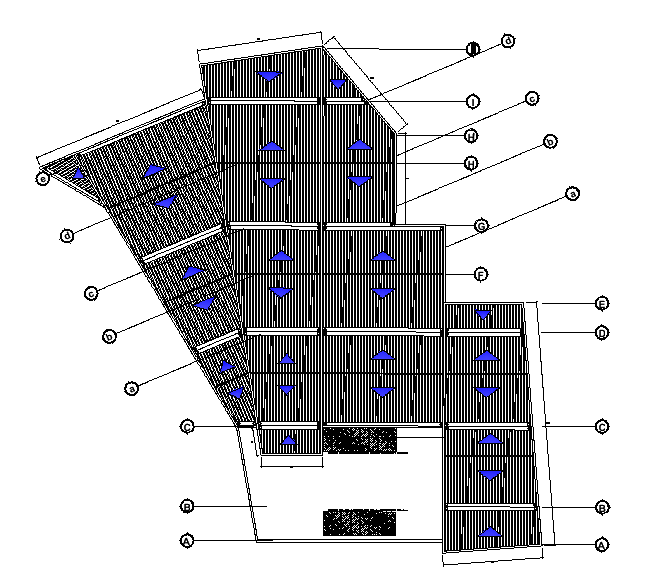 Show Room Building Roof Plan With Centre Line CAD Drawing DWG File