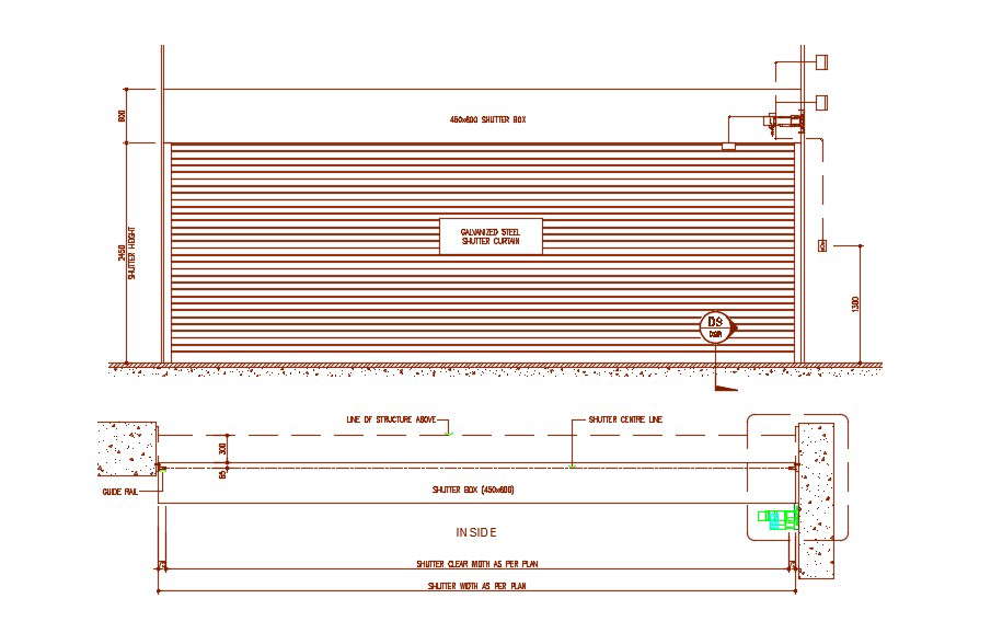 Shutter Door Plan and Elevation Design AutoCAD Drawing 