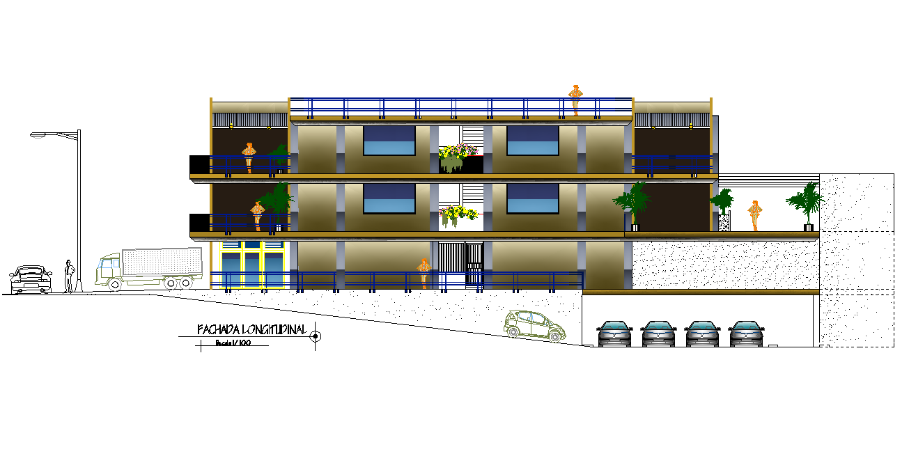 Side elevation house plan detail dwg file