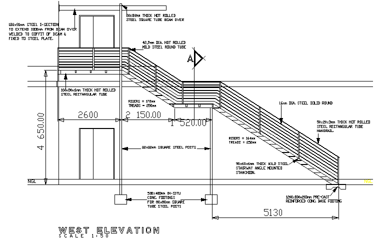Side staircase elevation details