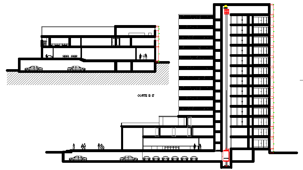 Side view of a building dwg file