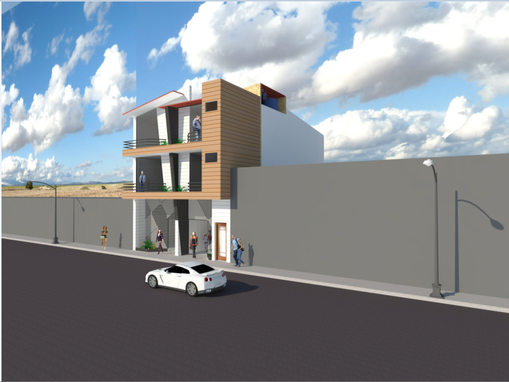 Side view of a building dwg file