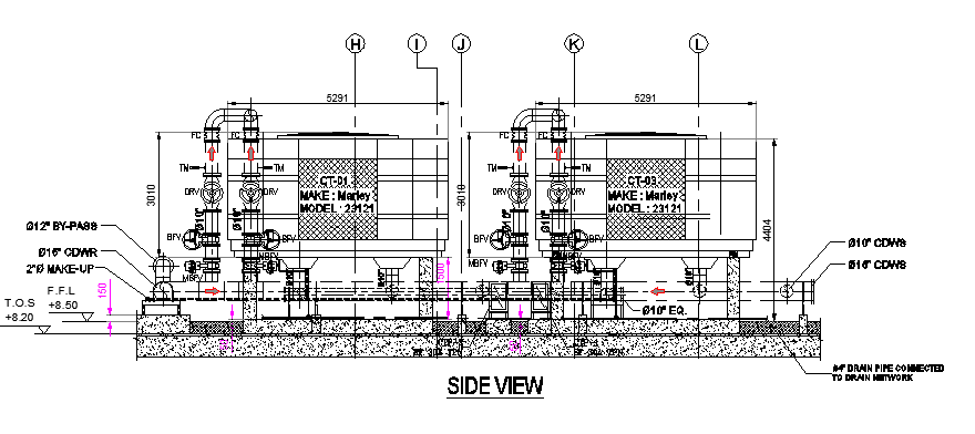 Side view of cooling tower section details