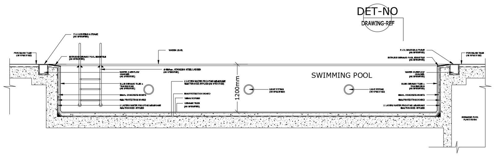 Side Section of swimming pool with details in AutoCAD, dwg file.