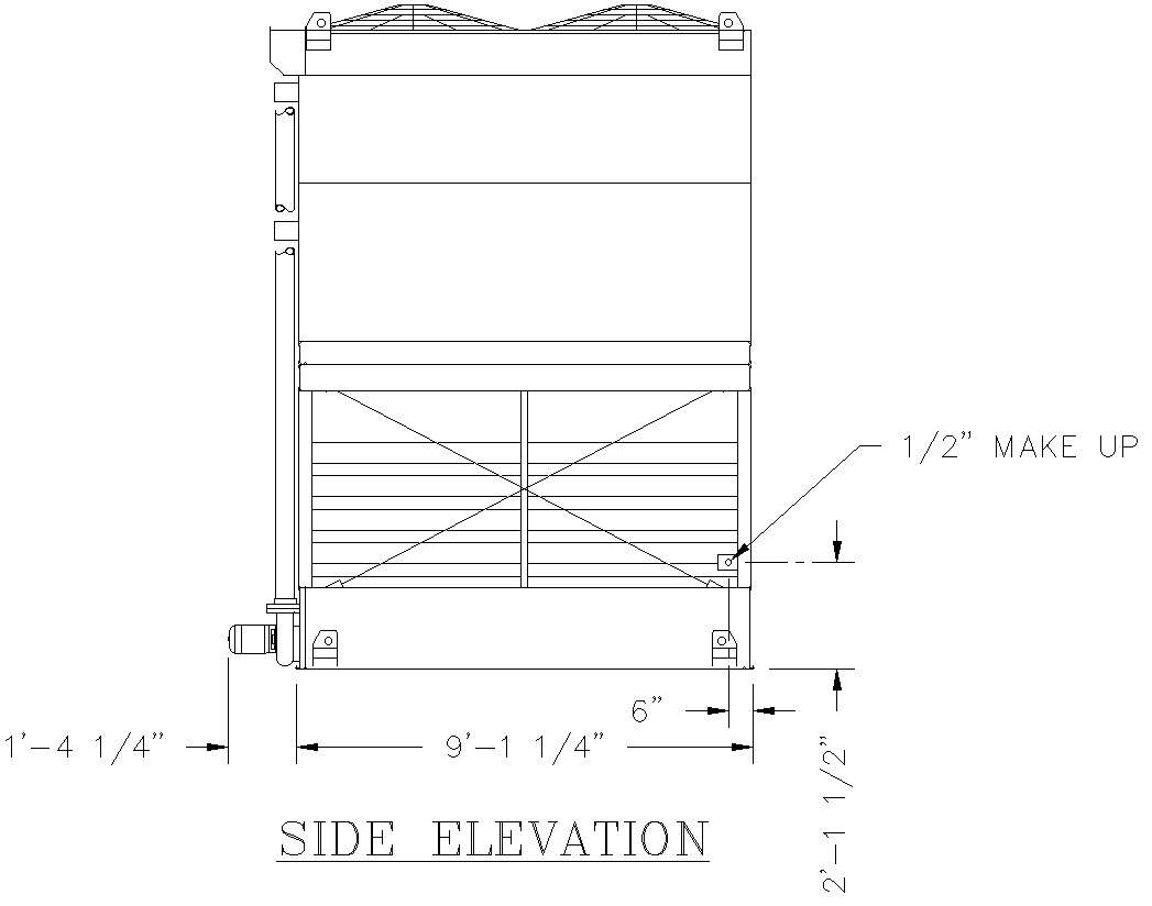 Side Elevation of Evaporative Condenser AutoCAD DWG File