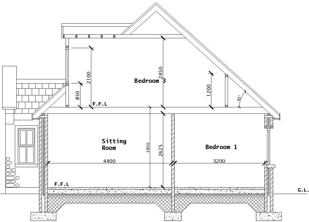 Side section of house with detail AutoCAD drawing 