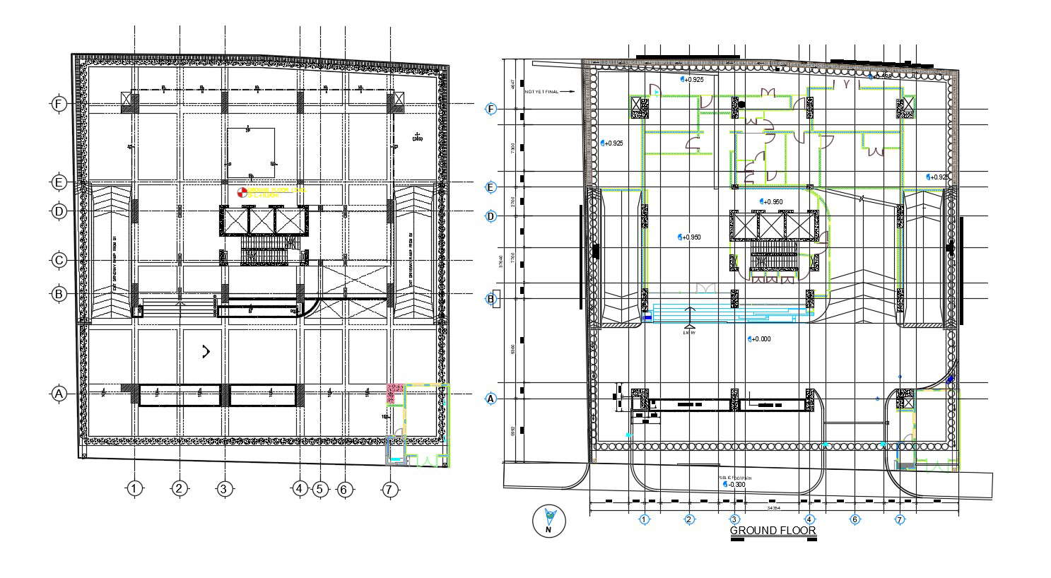 Commercial Building CAD Model with Structural Grid DWG file