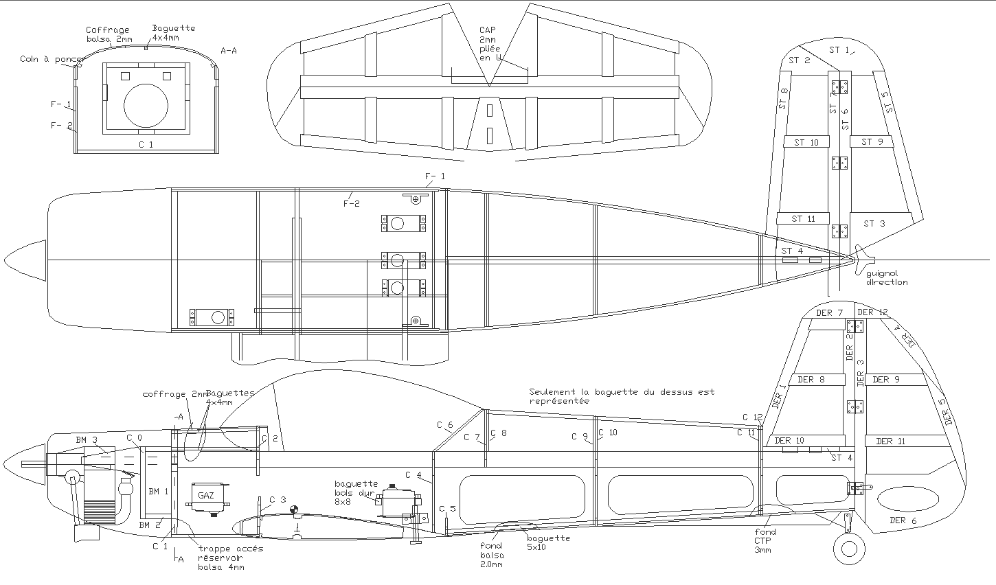 Simple CAP Radio control Airplane plan in scale model DWG AutoCAD drawing
