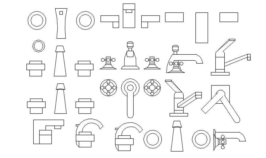 Simple faucet 2d cad blocks in AutoCAD, dwg file.