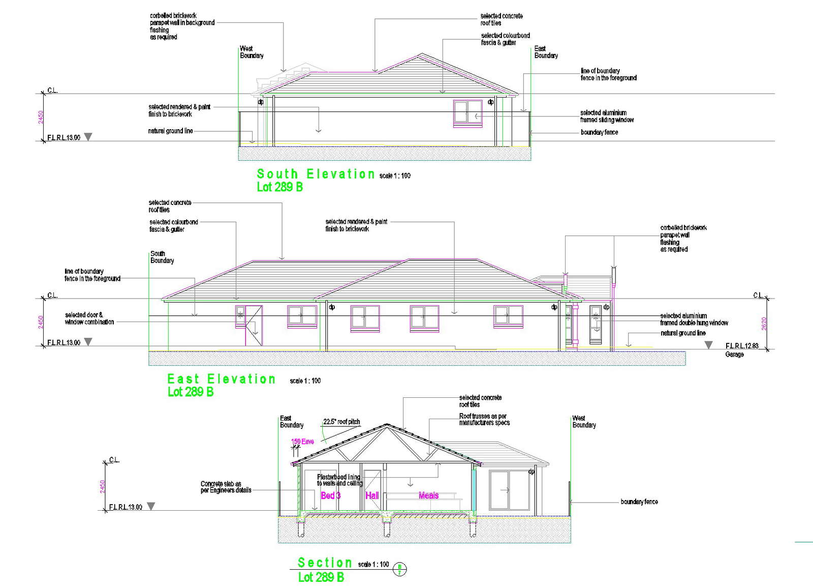 Single story dwelling plan detail dwg file.