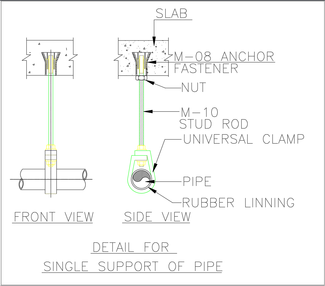 Single Pipe Support Detail for Commercial Building Installations in AutoCAD DWG File Format.