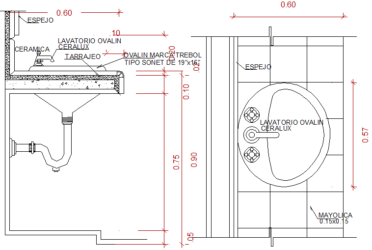 Sink elevation and plan detail dwg file