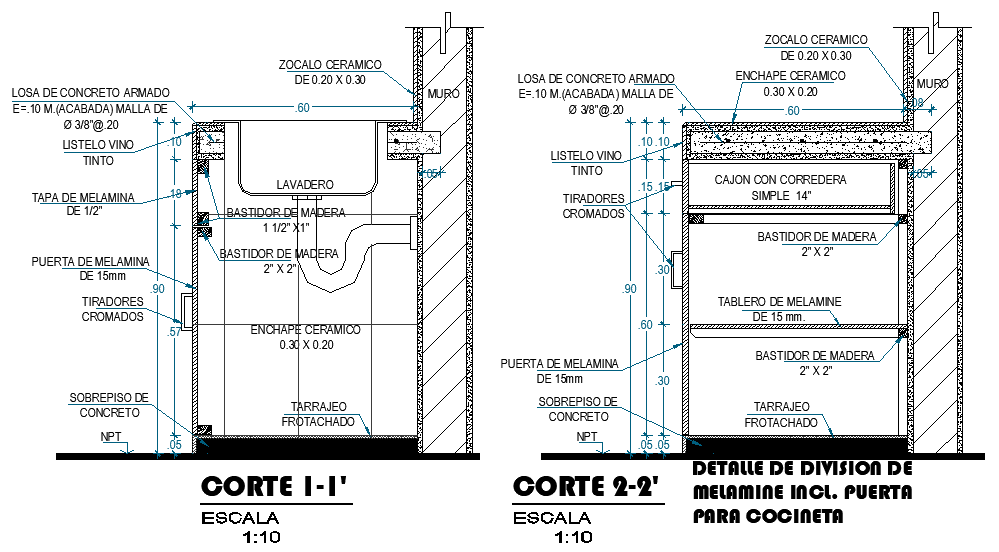 Sink section plan detail dwg file