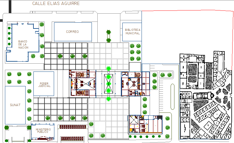 Site plan details with landscaping of municipality building dwg file
