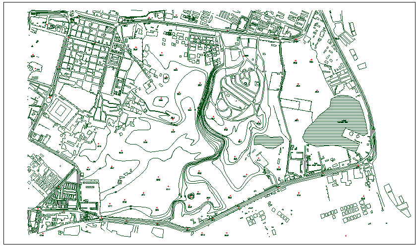Site plan layout detail with surveying and topography detail dwg file