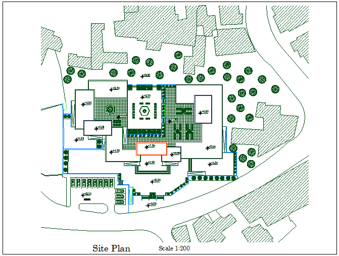 Site plan layout of structure detail view dwg file