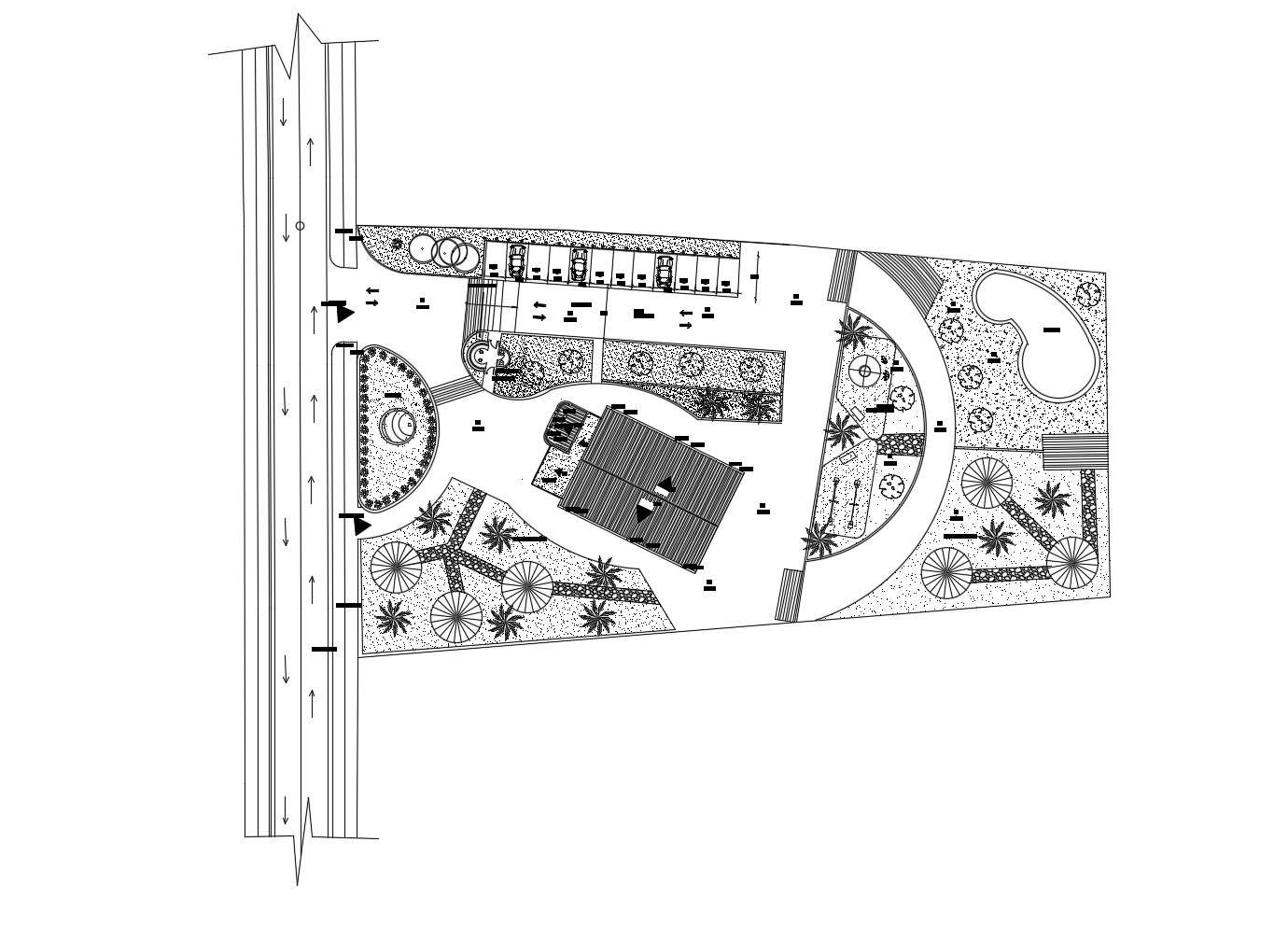 Site plan of residential building with detail dimension in dwg file