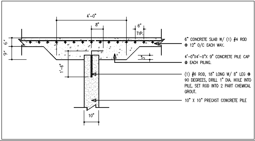 Slab in wall detail dwg file