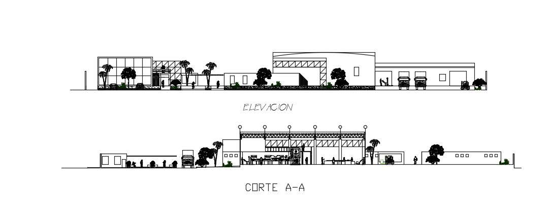 Small Commercial Building Elevation In AutoCAD File