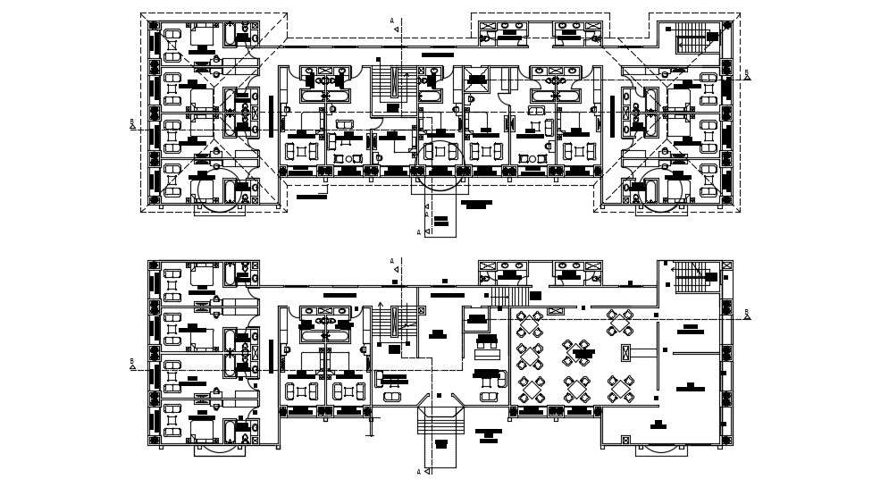 Small Hotel Design With Furniture layout AutoCAD File Free 