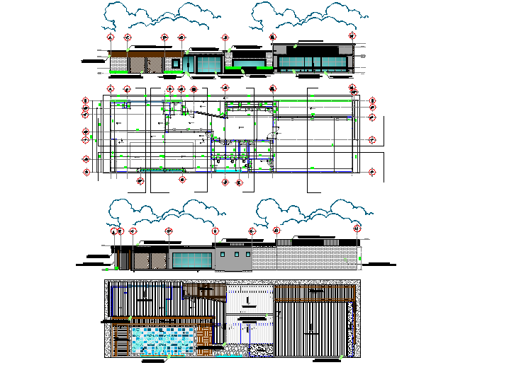 Social area plan, elevation and section detail dwg file