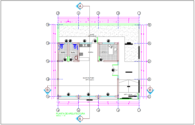 Social head office architectural plan dwg file