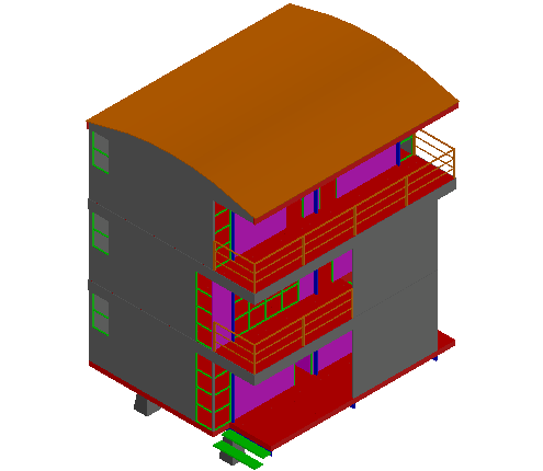 Social house 3 d plan detail dwg file