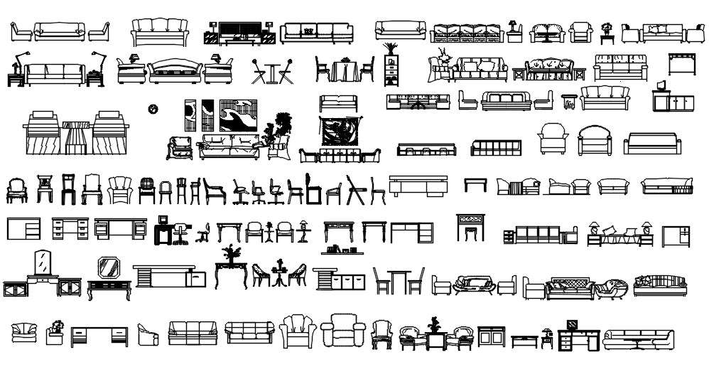 Sofa, chairs and table design CAD blocks in AutoCAD 2D drawing, dwg file, CAD file
