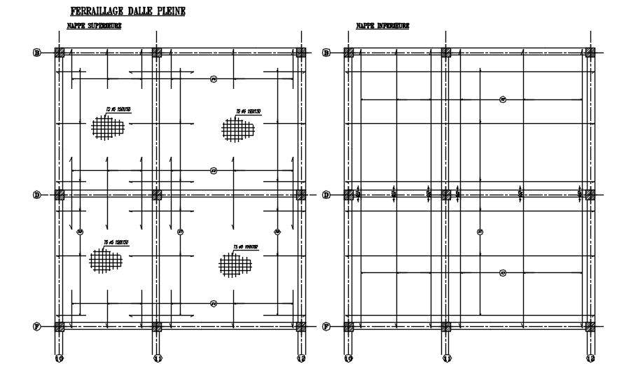 Solid slab reinforcement details in AutoCAD 2D drawing, CAD file, dwg file