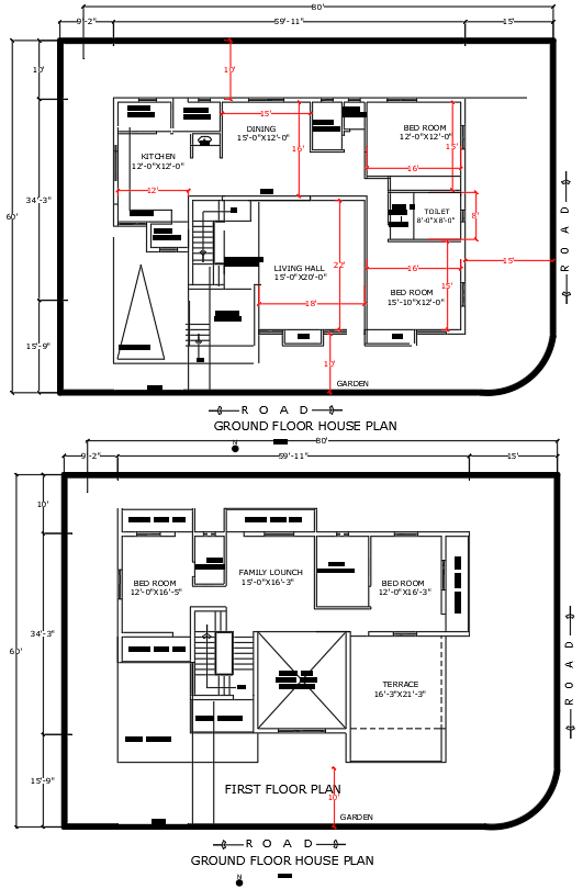 Elegant Two-Storey House Plan with Garden and Terrace