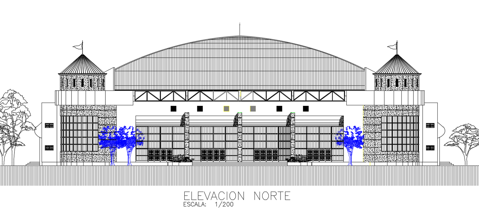 Sports Game Stadium Building North Elevation Design Download DWG File
