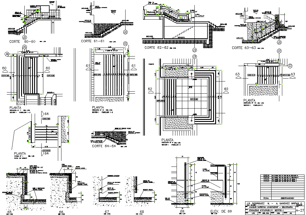 Stair Plan and section working plan detail dwg file