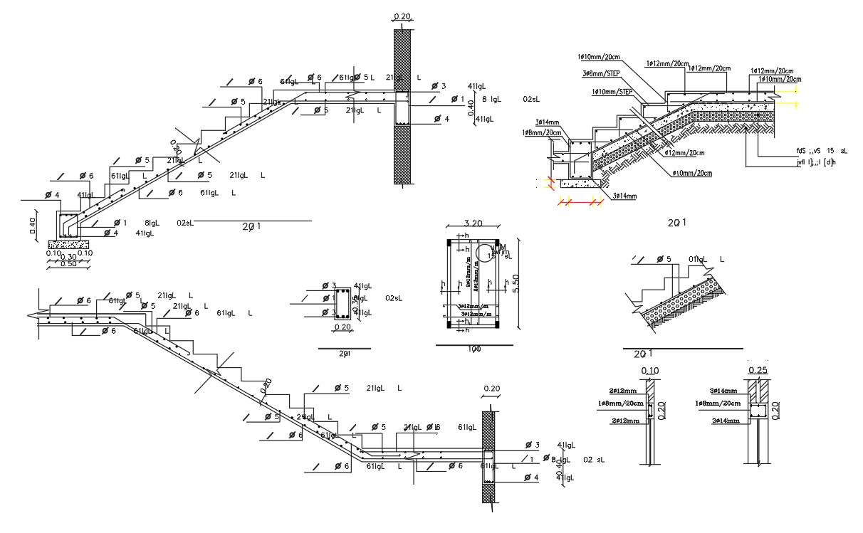 Stair Section And Beam Joints Design DWG File 