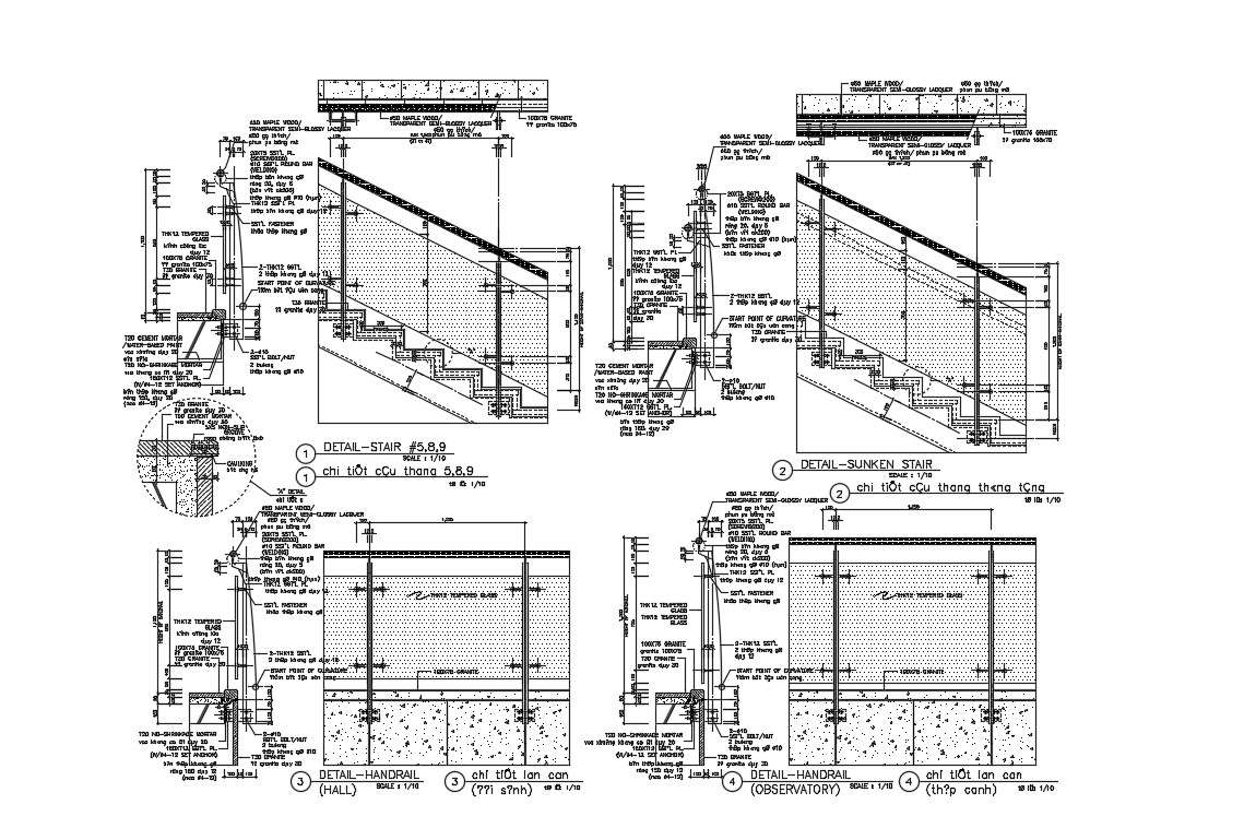Stair With Glass Railing Design DWG File