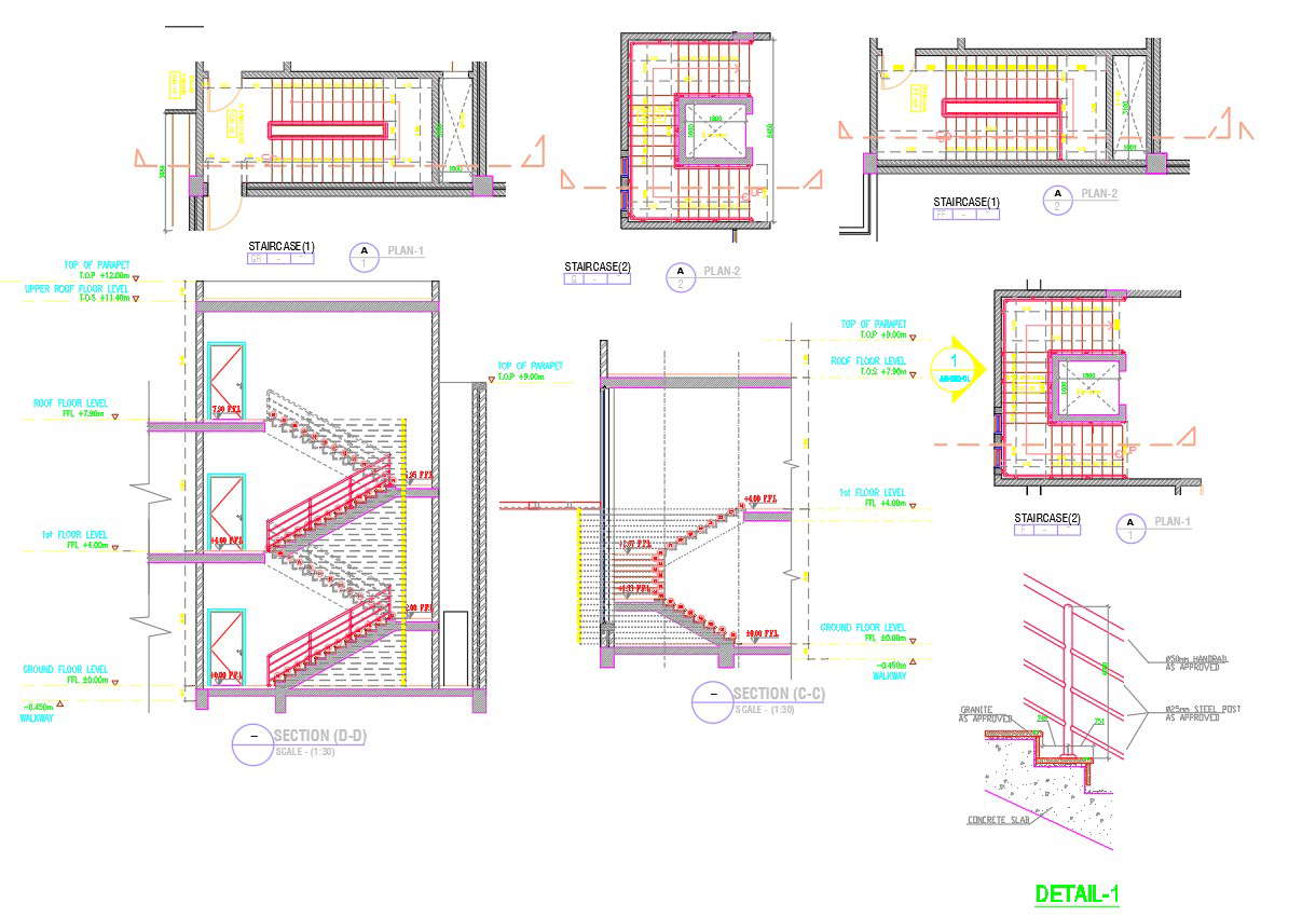 Stair constructions detail cad drawing