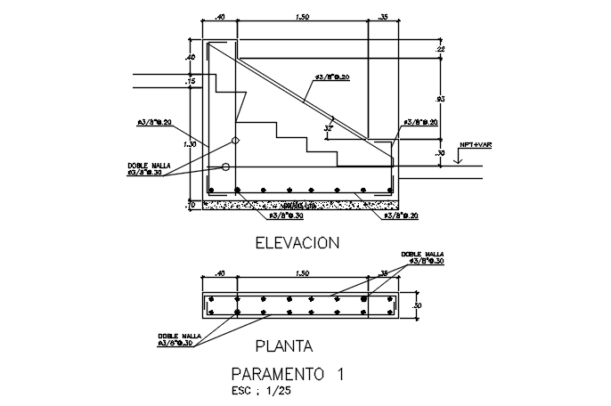 Stair elevation and plan, longitude plan section detail 
