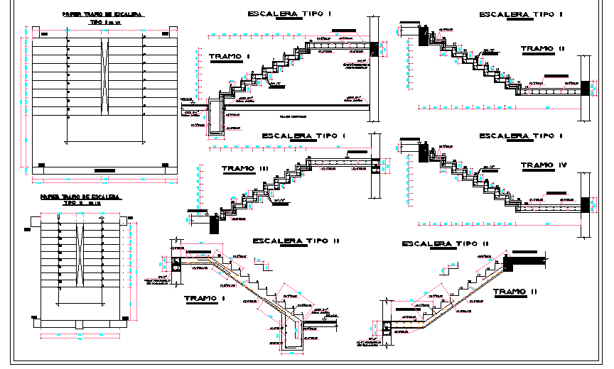 Stair paln and elevation detail dwg file