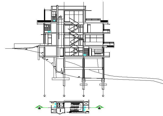 Stair plan and Section housing detail dwg file