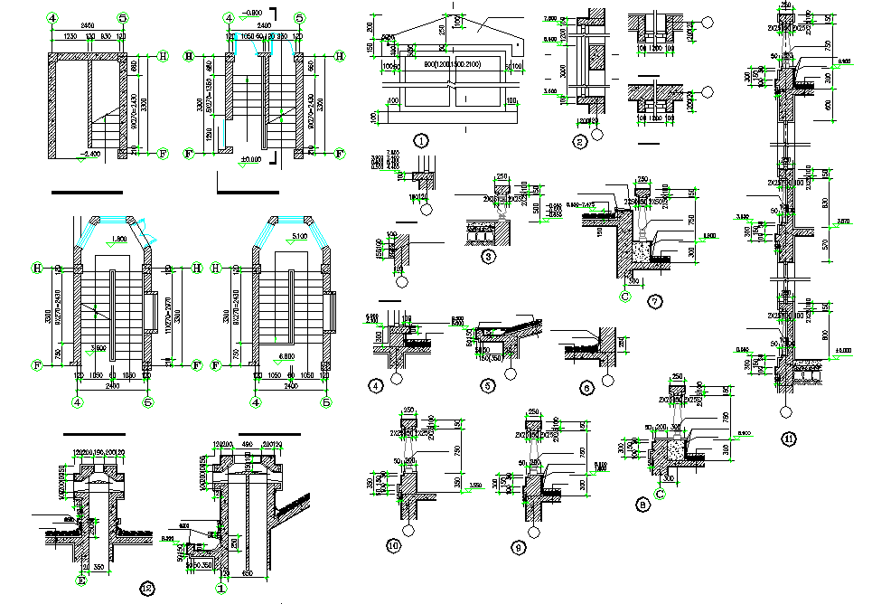 Stair plan and joint column detail dwg file