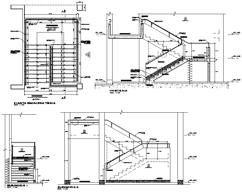 Stair plan and section detail dwg file