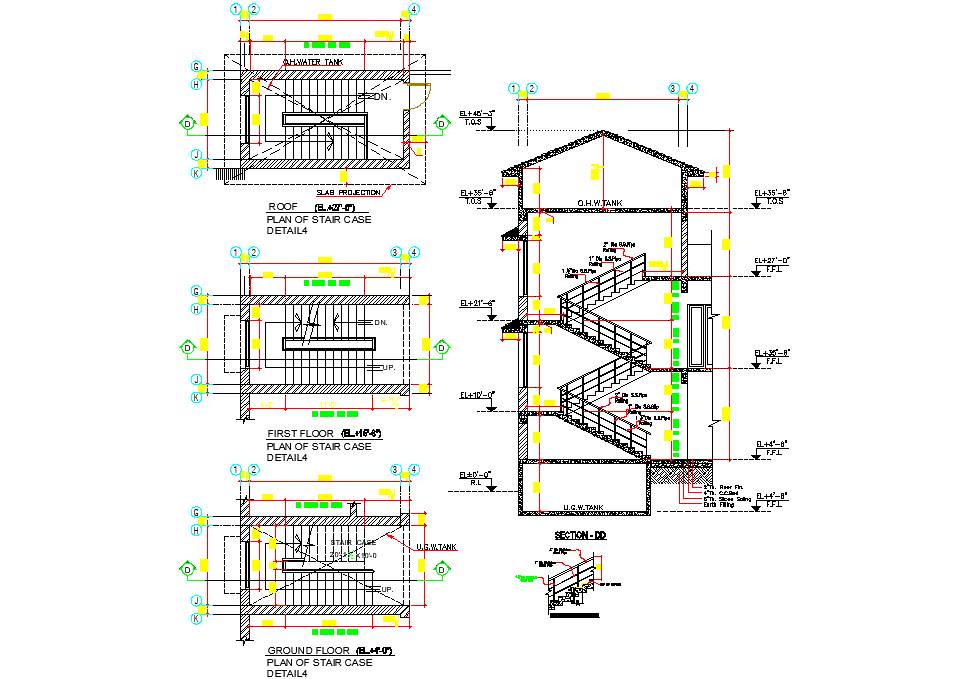 Stair plan and section detail dwg file