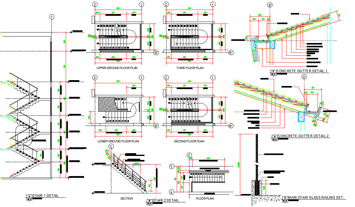 Stair plan and section detail dwg file